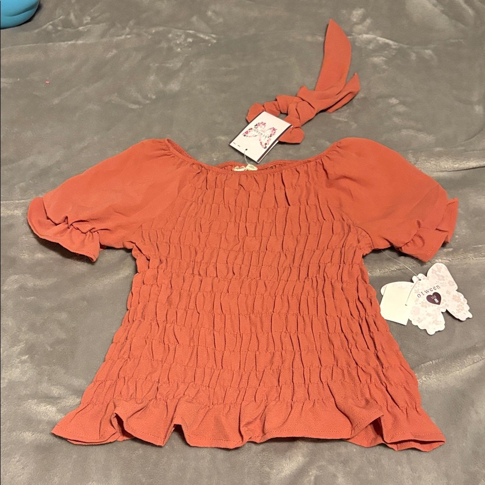 btween Terracotta Smocked Blouse with hair tie